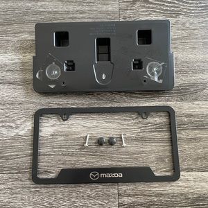OEM Mazda Matte Black Metal License Plate Frame + Front Bracket